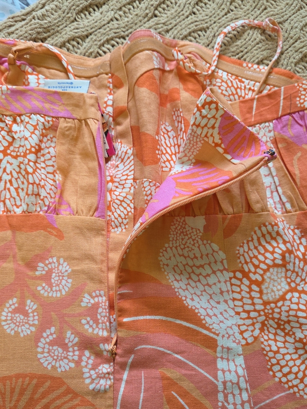 NWT Farm Rio x Anthro Orange Linen Blend Drop Waist Maxi Dress - Size L - Picture 11 of 14